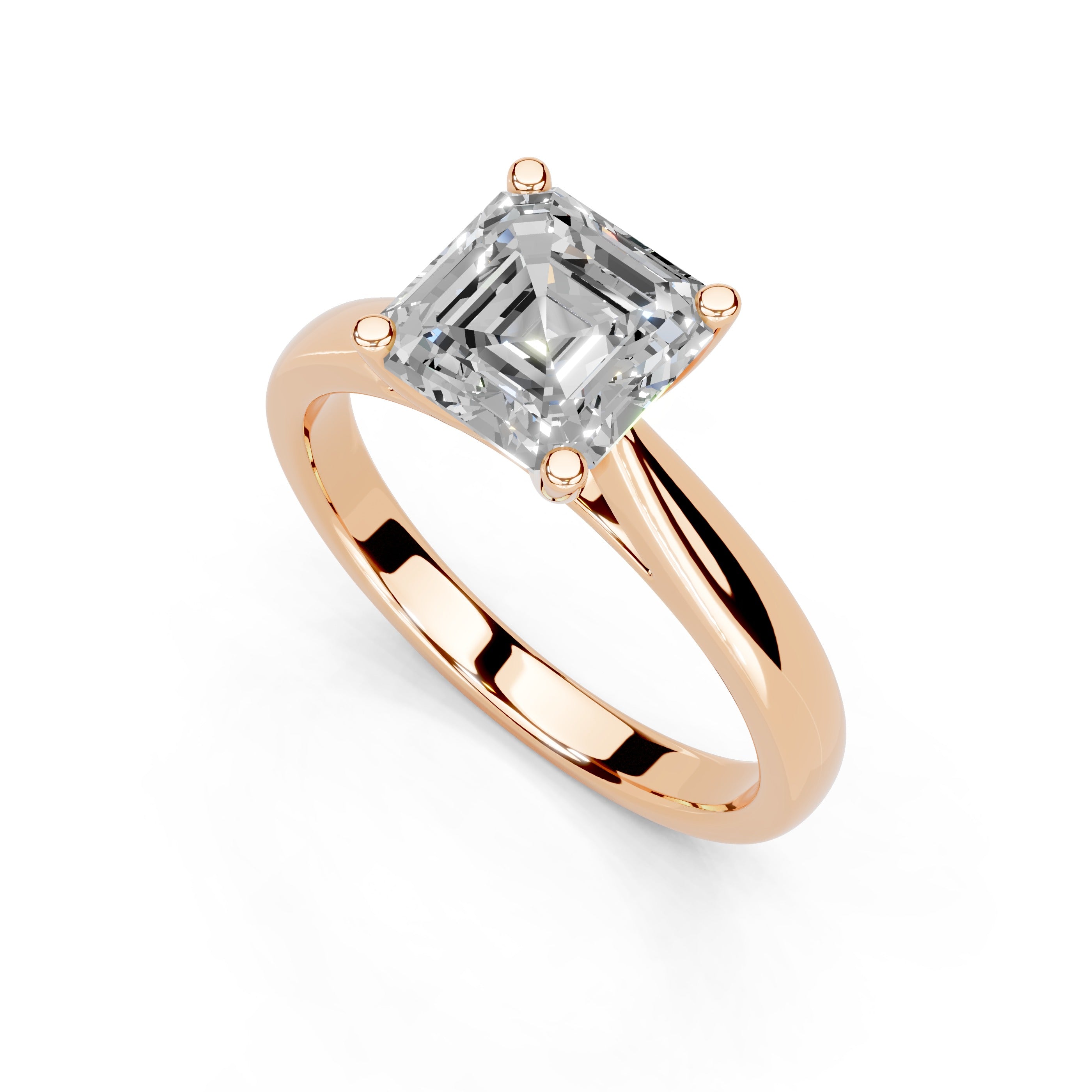 Asscher Cut Square Prongs Solitaire Lab Grown Diamond Engagement Ring (2.6 mm width)