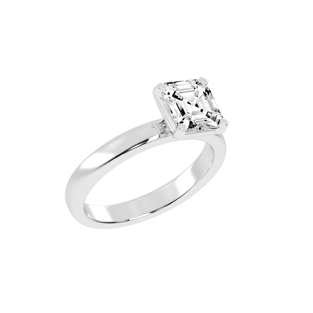 Asscher Cut Square Prongs Solitaire Lab Grown Diamond Engagement Ring (3mm width)