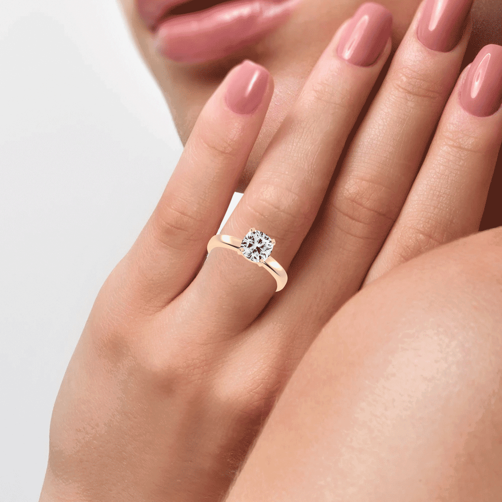 Cushion Cut Square Prongs Solitaire Lab Grown Diamond Engagement Ring (3mm width)