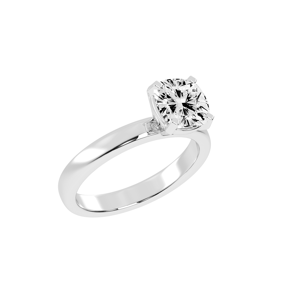 Cushion Cut Square Prongs Solitaire Lab Grown Diamond Engagement Ring (3mm width)