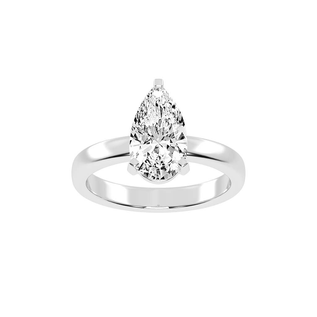 Pear Cut Square Prongs Solitaire Lab Grown Diamond Engagement Ring (3mm width)