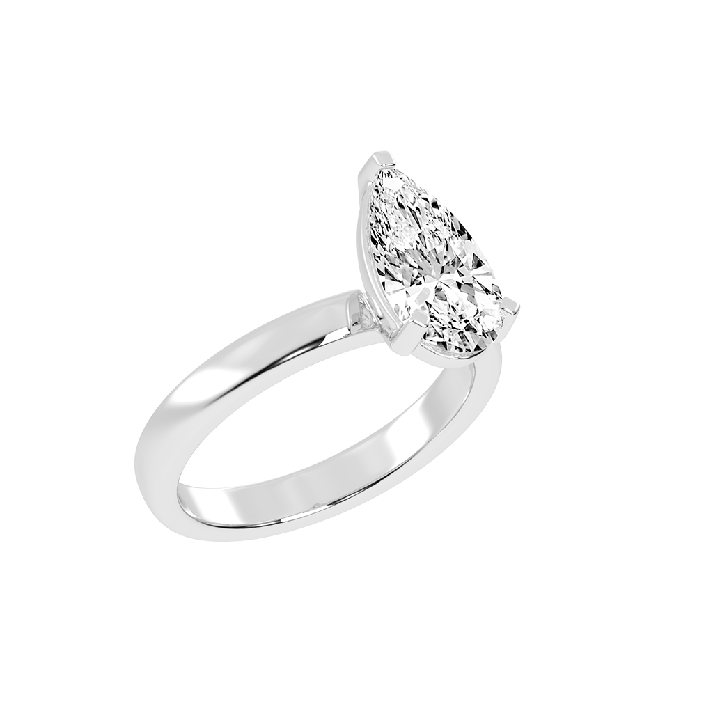 Pear Cut Square Prongs Solitaire Lab Grown Diamond Engagement Ring (3mm width)