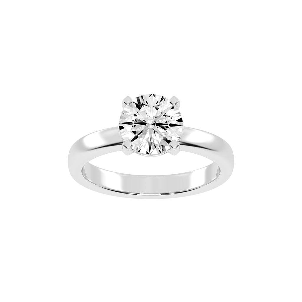 Round Cut Square Prongs Solitaire Lab Grown Diamond Engagement Ring (3mm width)