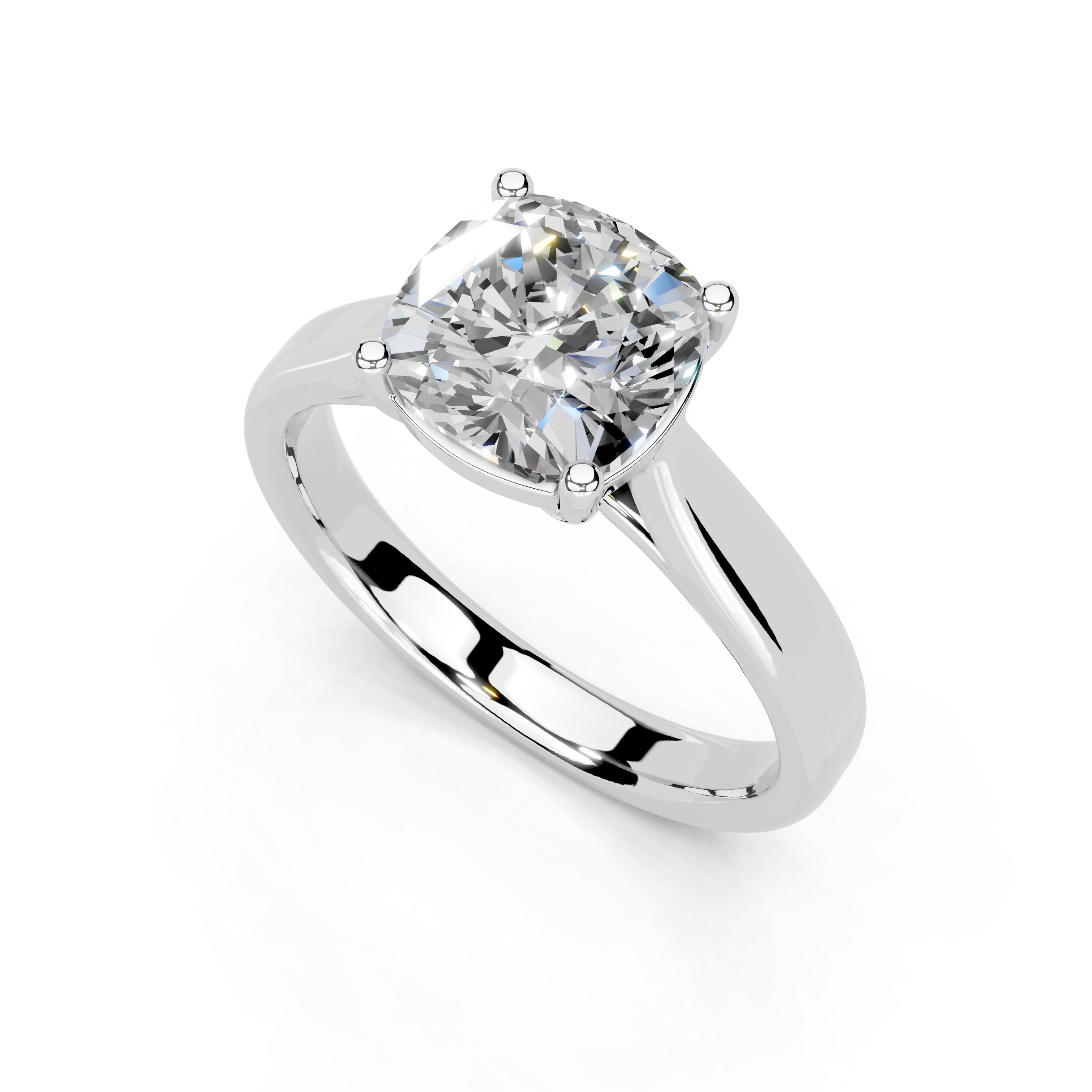 Cushion Cut Cathedral Solitaire Lab Grown Diamond Engagement Ring (3mm width)