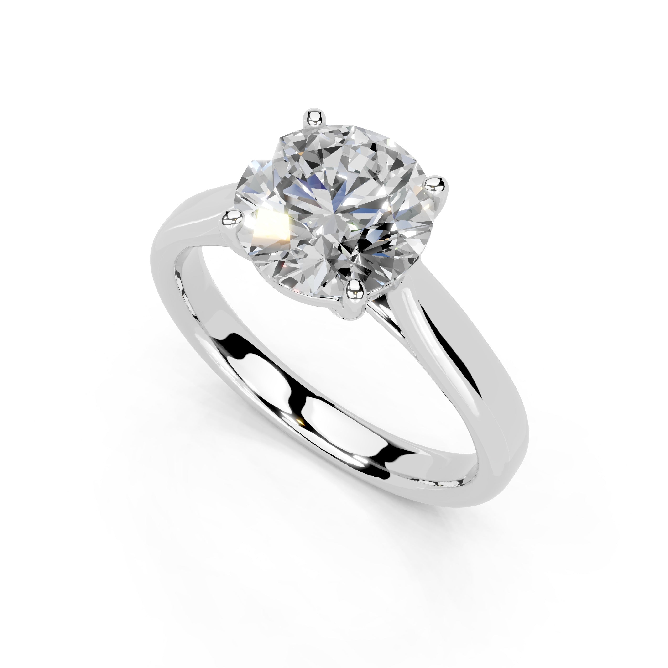 Round Cut Cathedral Solitaire Lab Grown Diamond Engagement Ring (3mm width)