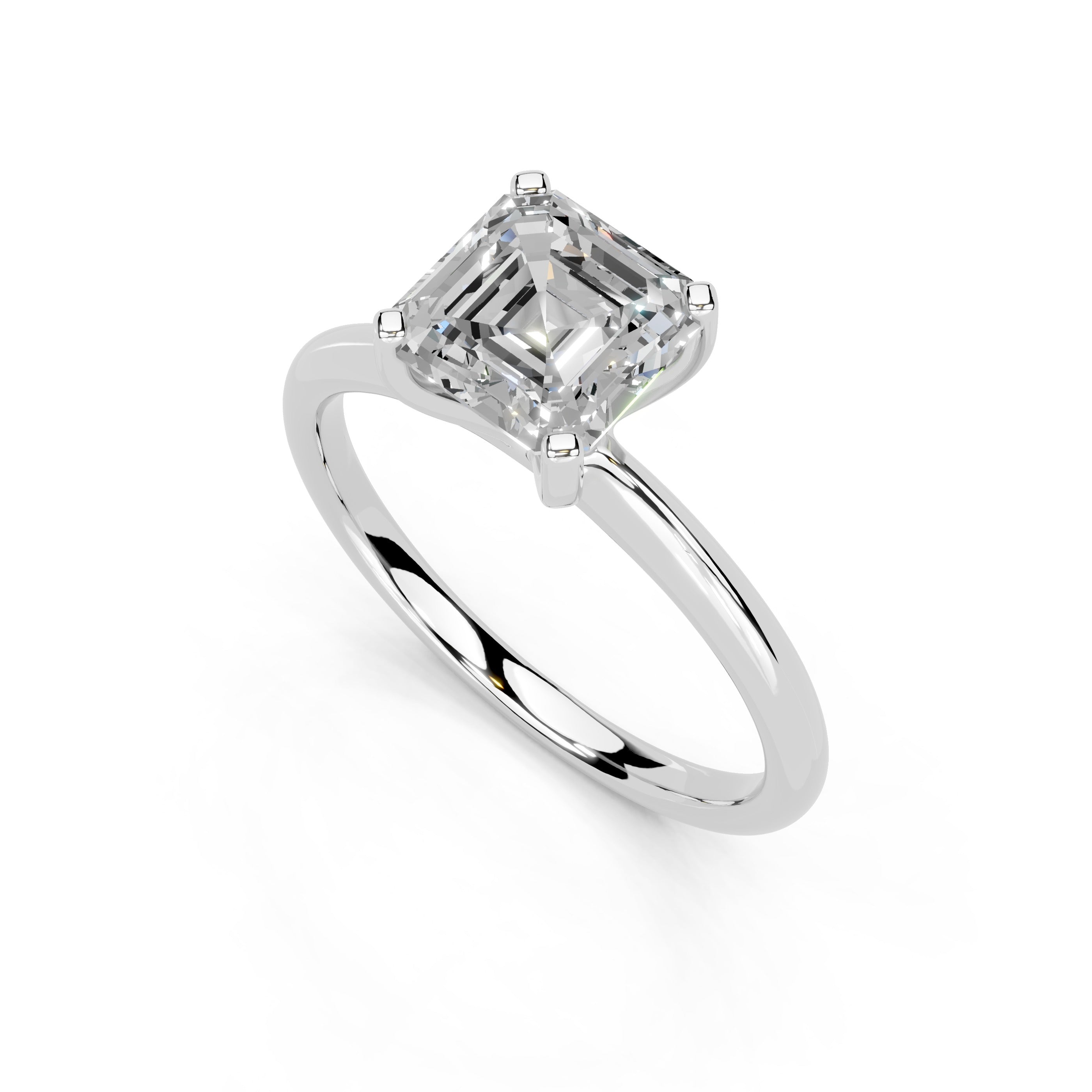 Asscher Cut Knife Edge  Solitaire Lab Grown Diamond Engagement Ring (2 mm width)