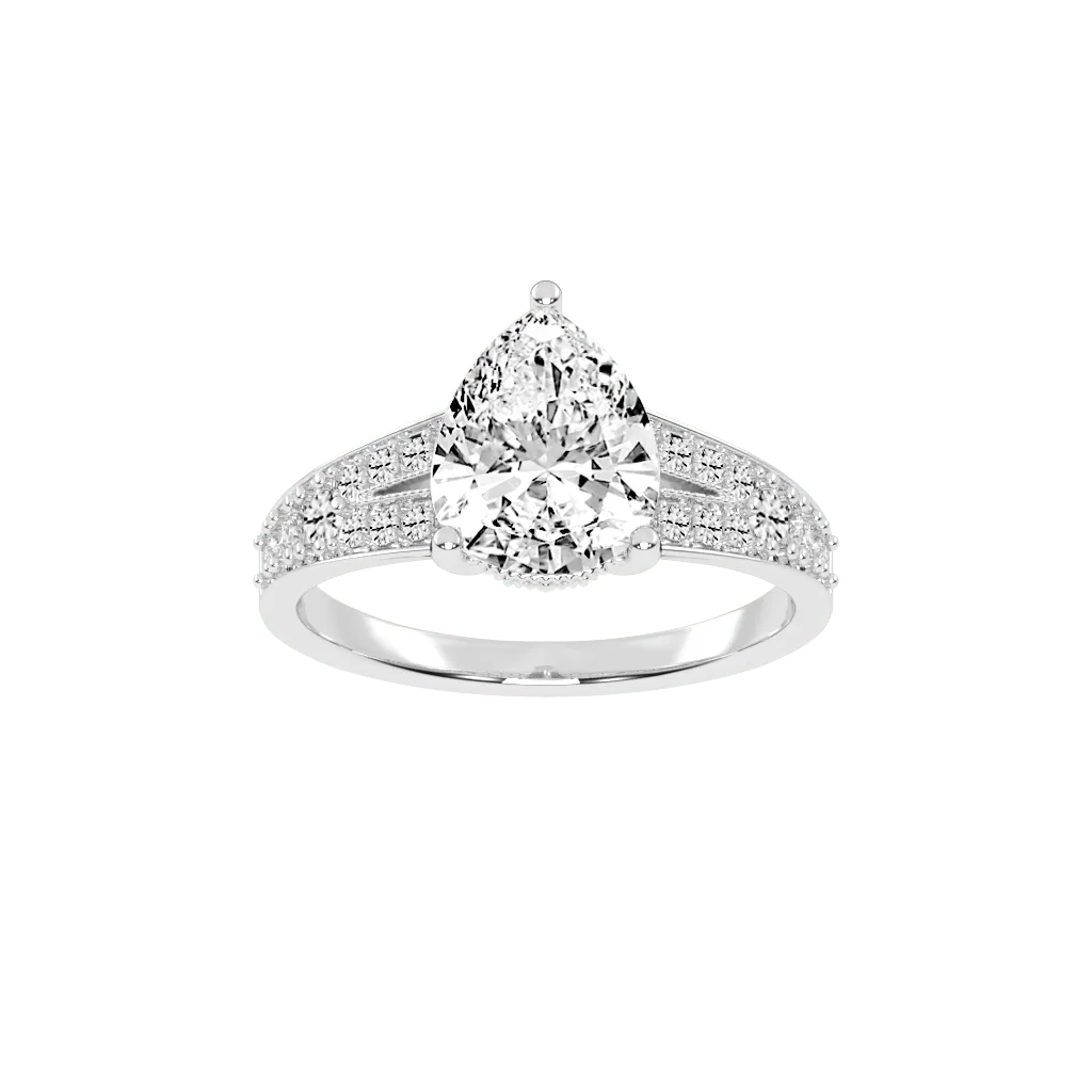 Pear Cut Split Shank  Lab Grown Diamond Engagement Ring