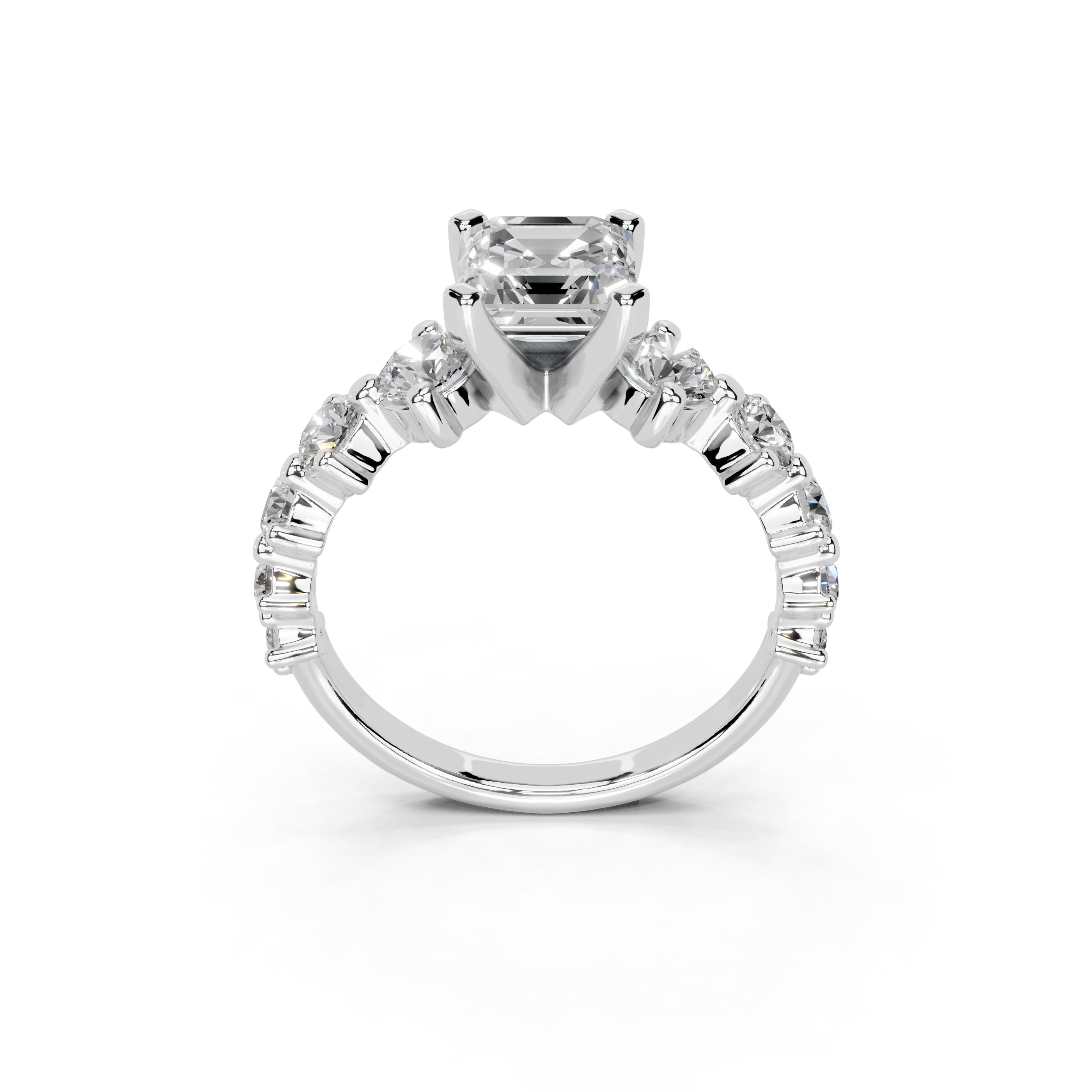 Asscher Cut Fancy  Lab Grown Diamond Engagement Ring with Round side stones