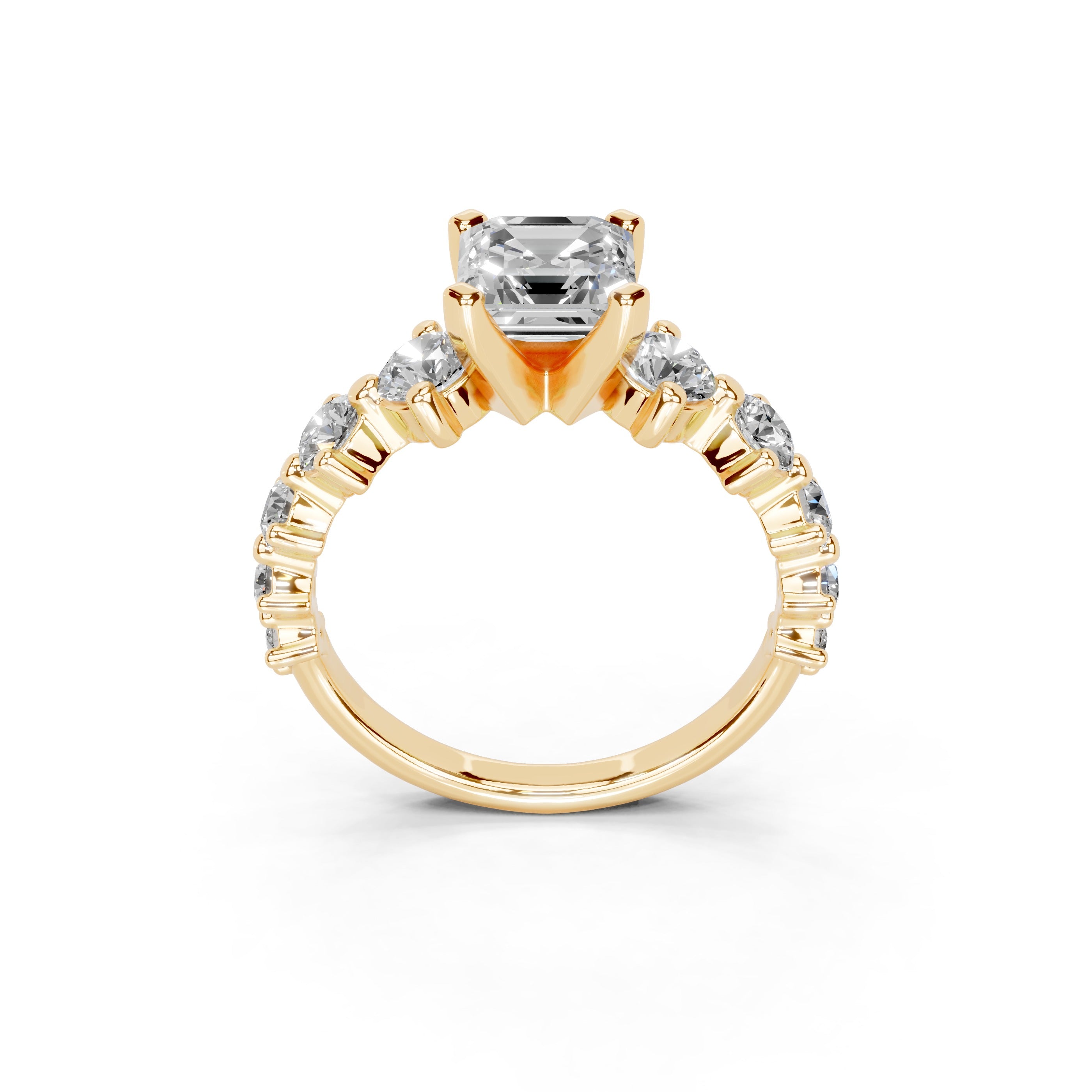 Asscher Cut Fancy  Lab Grown Diamond Engagement Ring with Round side stones