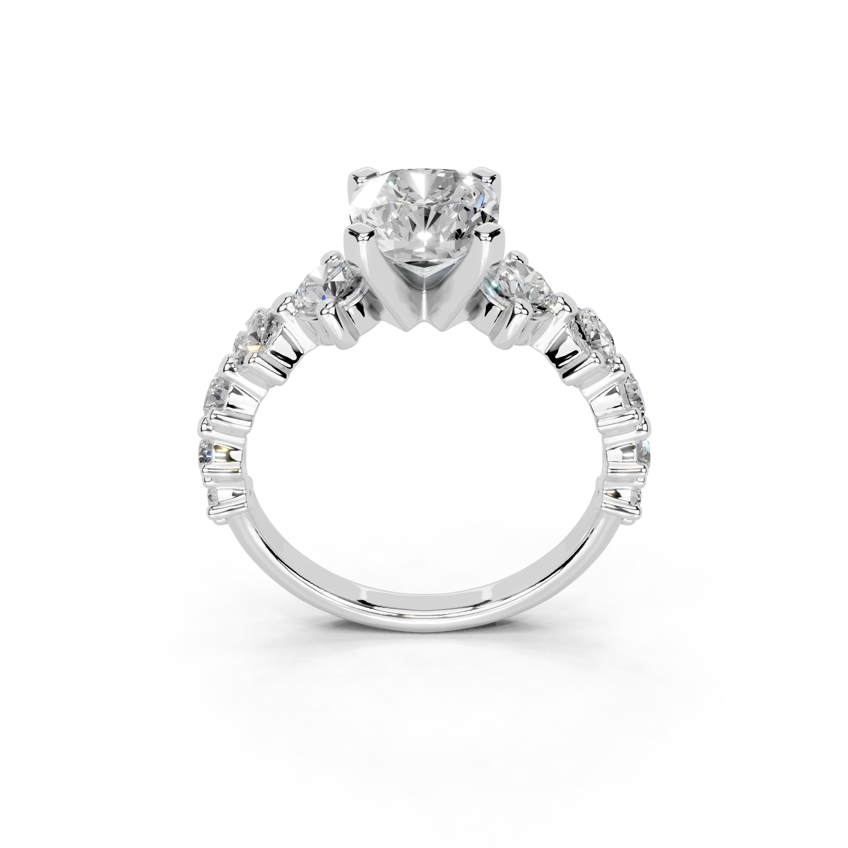 Cushion Cut Fancy  Lab Grown Diamond Engagement Ring with Round side stones