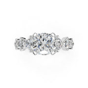 Cushion Cut Fancy  Lab Grown Diamond Engagement Ring with Round side stones