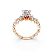 Emerald Cut Fancy  Lab Grown Diamond Engagement Ring with Round side stones