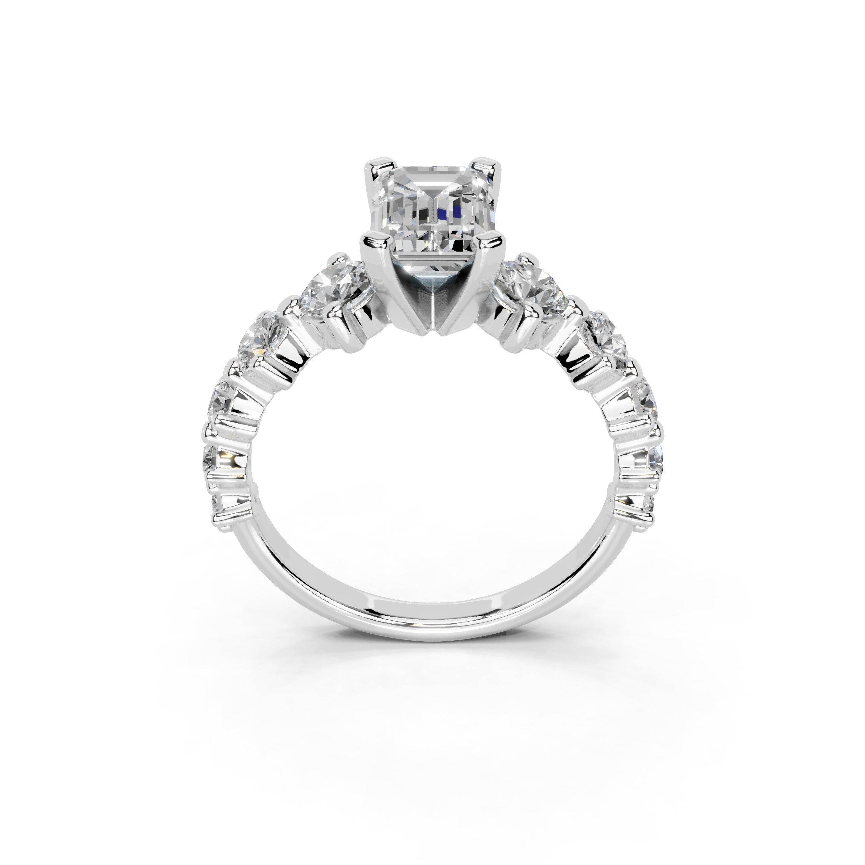 Emerald Cut Fancy  Lab Grown Diamond Engagement Ring with Round side stones