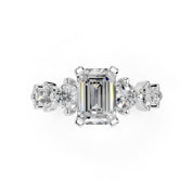 Emerald Cut Fancy  Lab Grown Diamond Engagement Ring with Round side stones