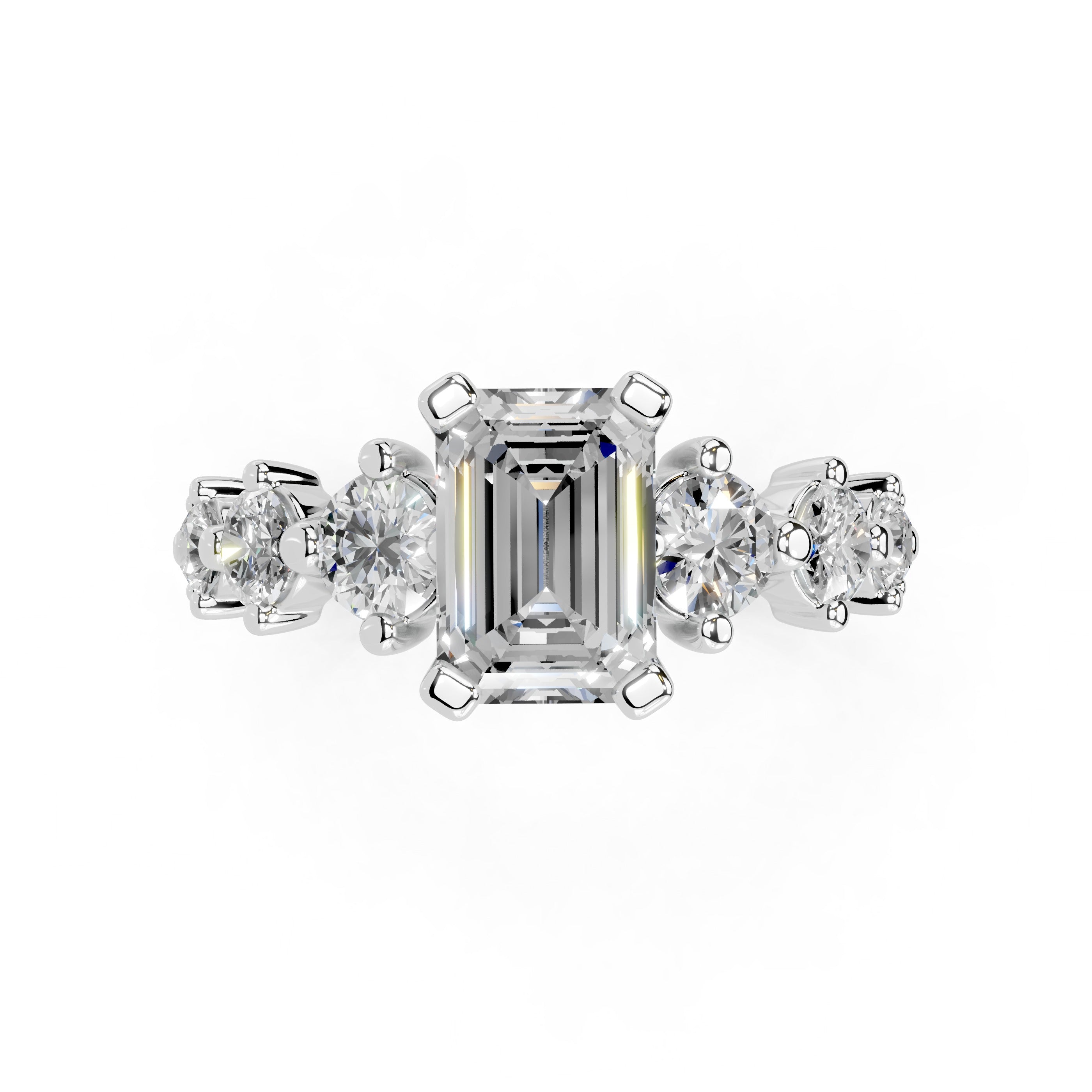 Emerald Cut Fancy  Lab Grown Diamond Engagement Ring with Round side stones