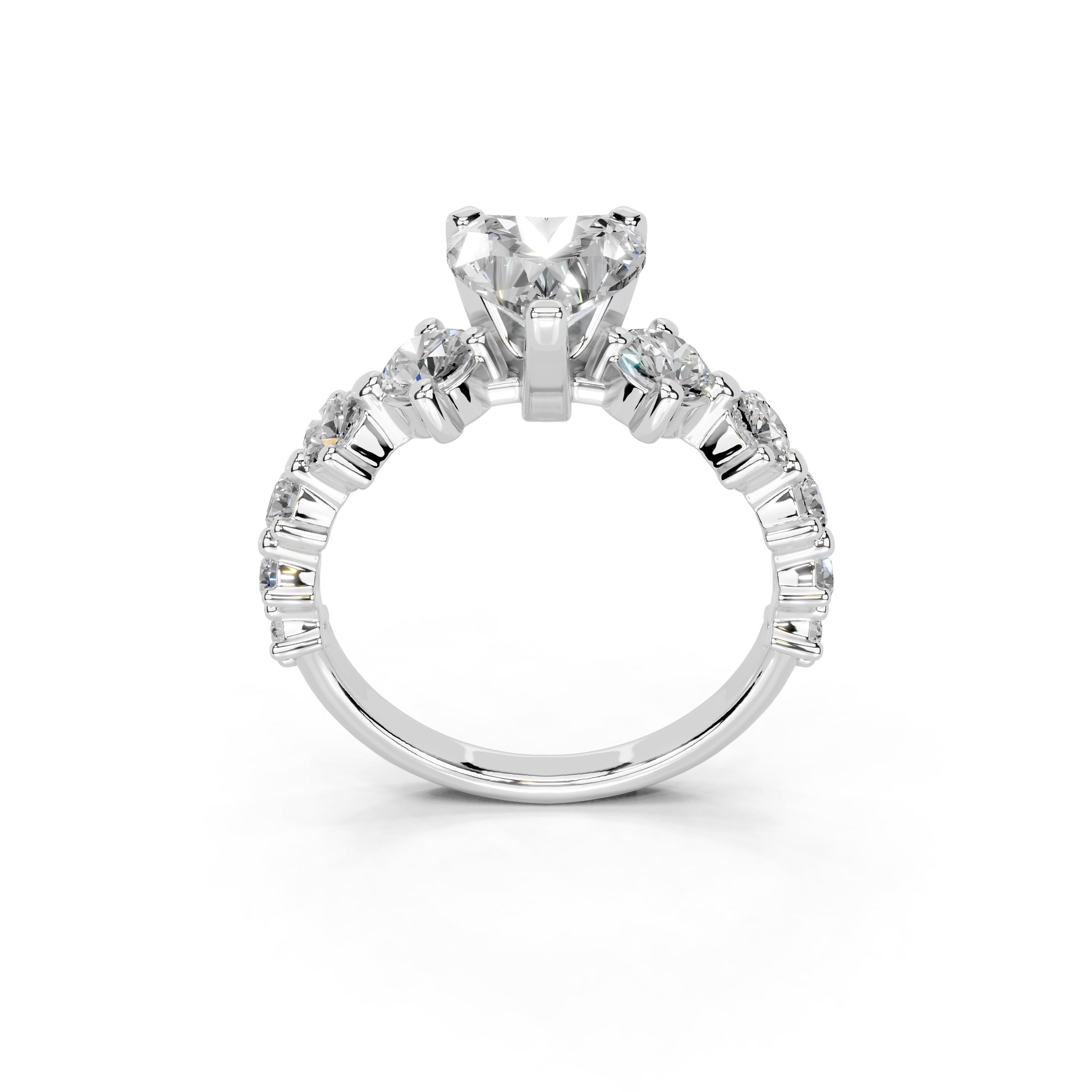 Heart Cut Fancy  Lab Grown Diamond Engagement Ring with Round side stones