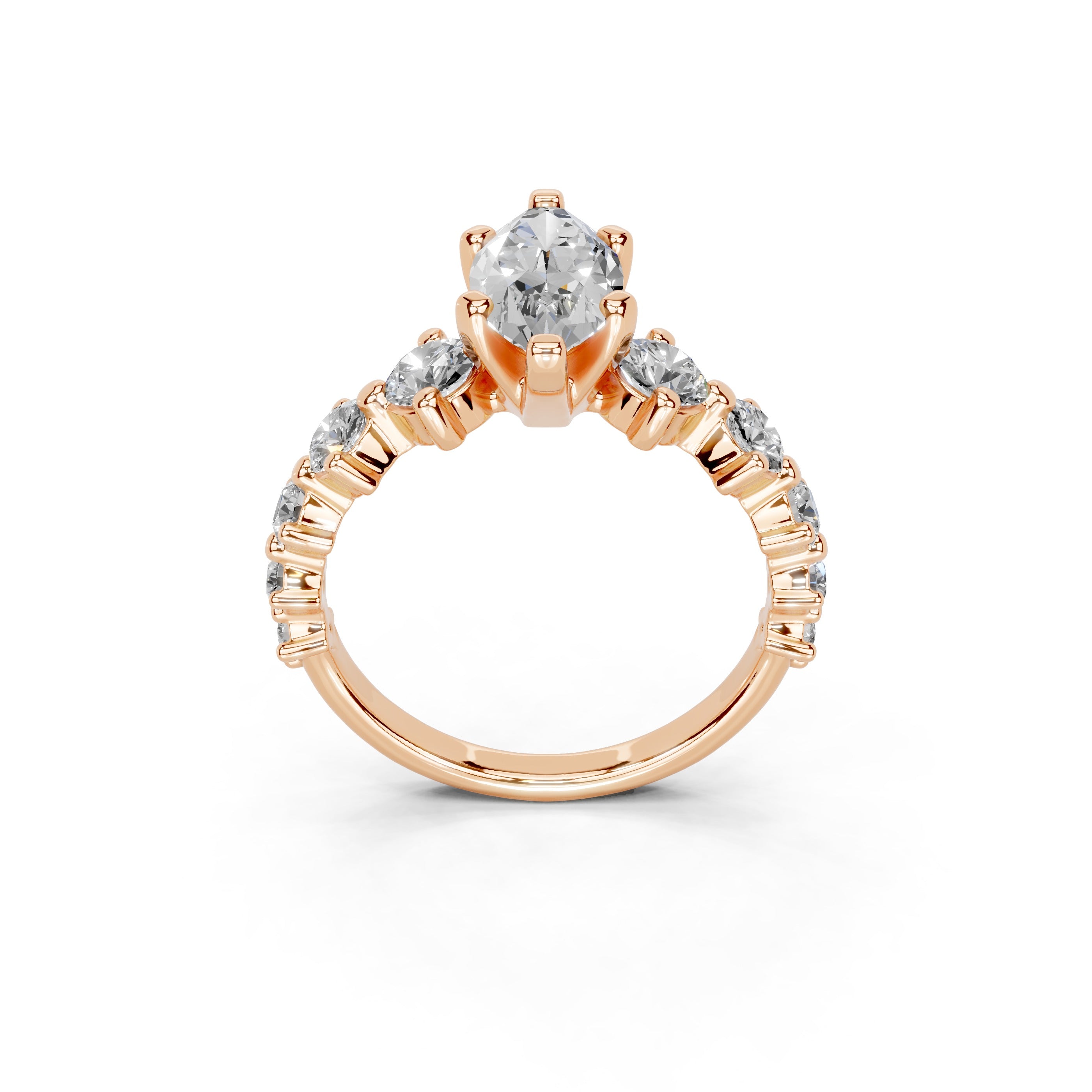 Marquise Cut Fancy  Lab Grown Diamond Engagement Ring with Round side stones