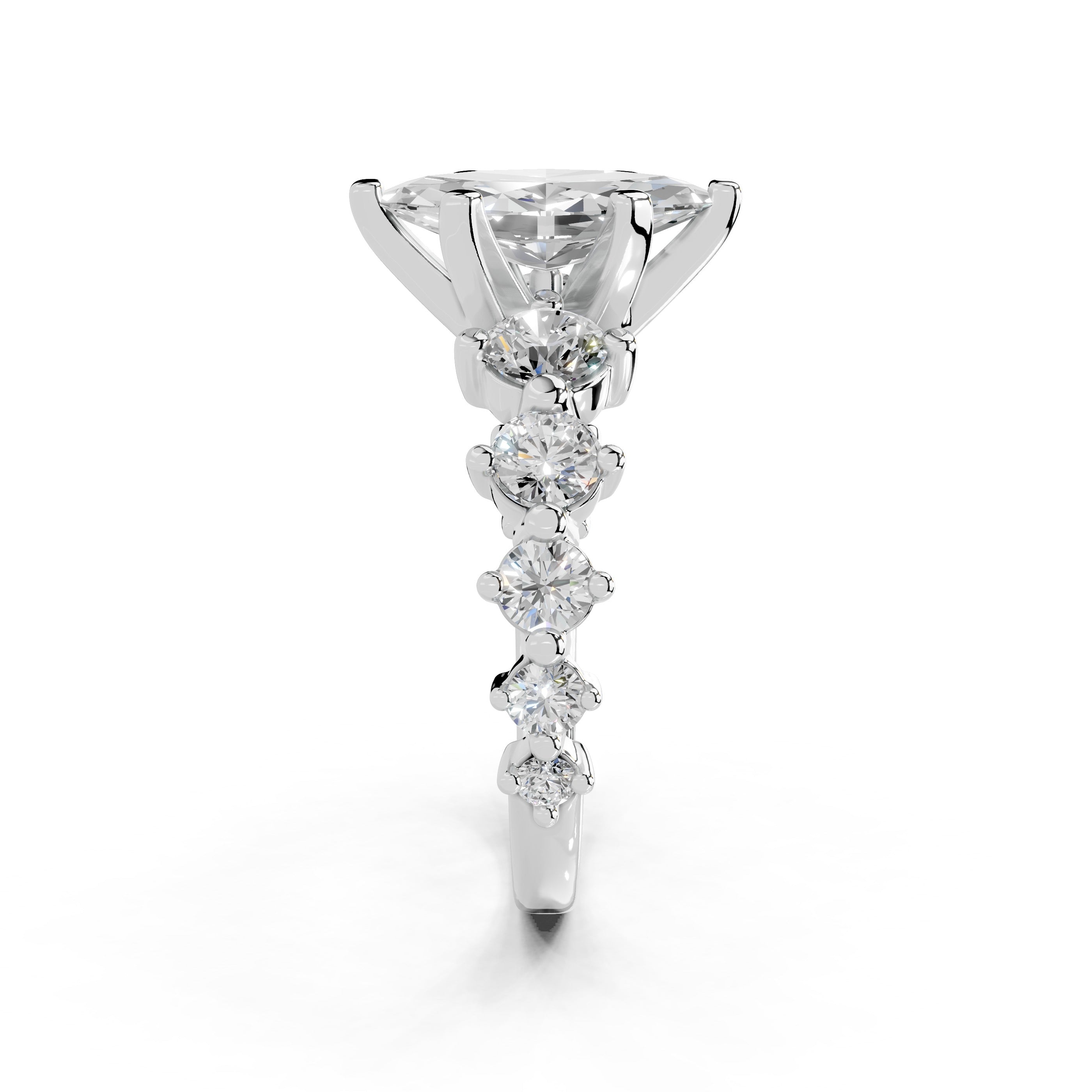 Marquise Cut Fancy  Lab Grown Diamond Engagement Ring with Round side stones