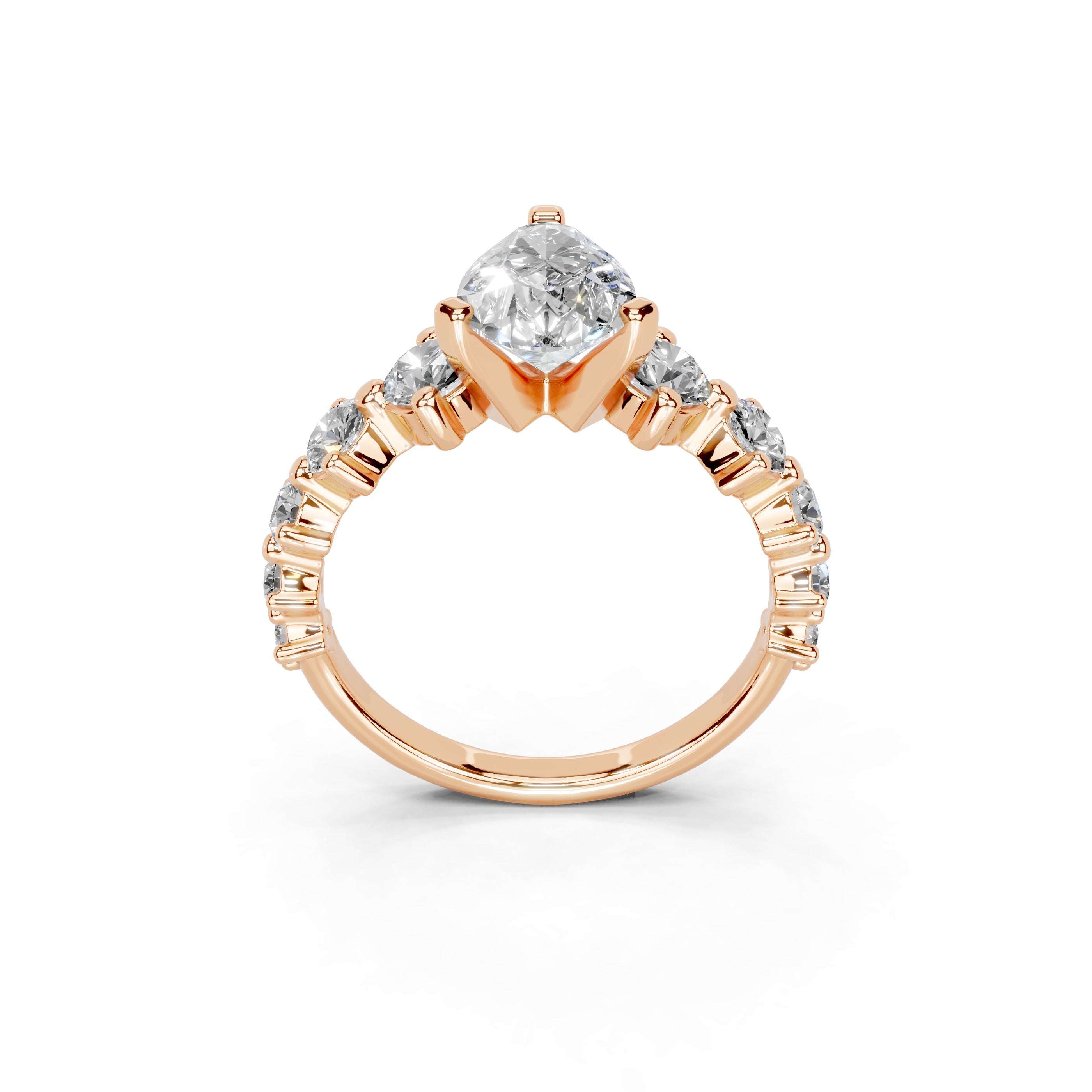 Pear Cut Fancy  Lab Grown Diamond Engagement Ring with Round side stones