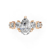 Pear Cut Fancy  Lab Grown Diamond Engagement Ring with Round side stones