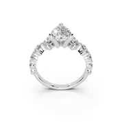 Pear Cut Fancy  Lab Grown Diamond Engagement Ring with Round side stones