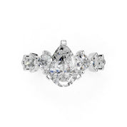 Pear Cut Fancy  Lab Grown Diamond Engagement Ring with Round side stones