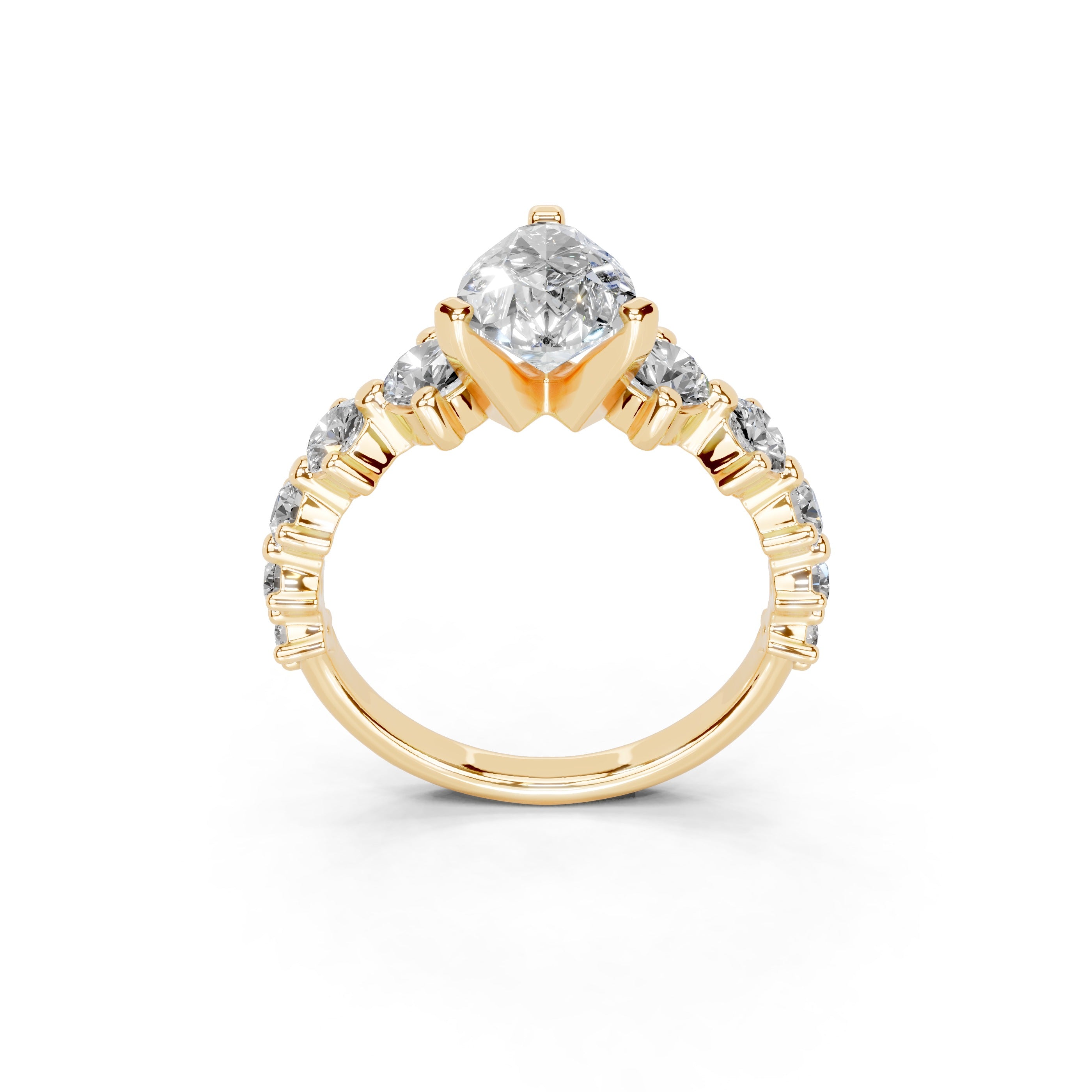 Pear Cut Fancy  Lab Grown Diamond Engagement Ring with Round side stones