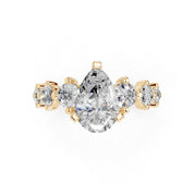 Pear Cut Fancy  Lab Grown Diamond Engagement Ring with Round side stones