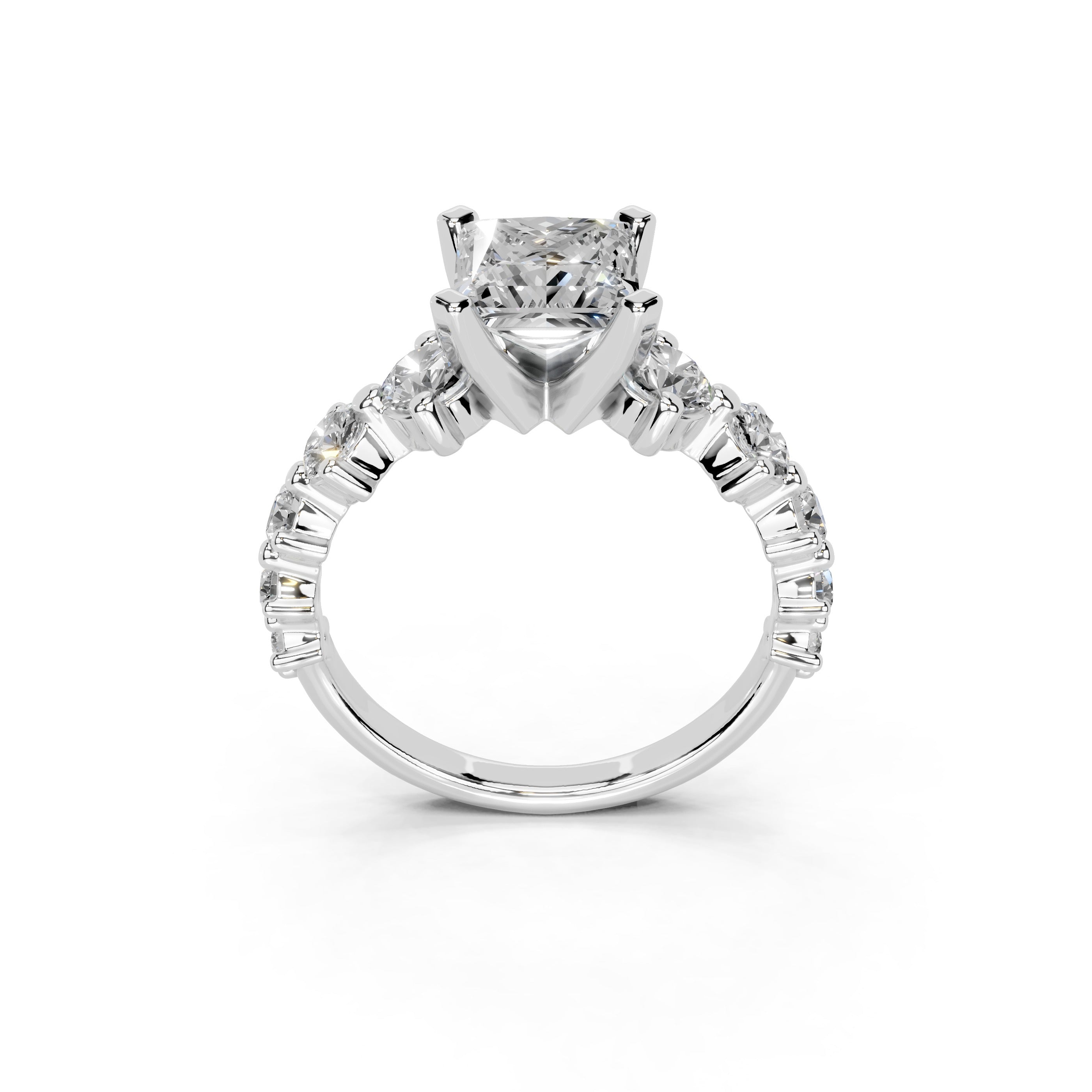 Princess Cut Fancy  Lab Grown Diamond Engagement Ring with Round side stones