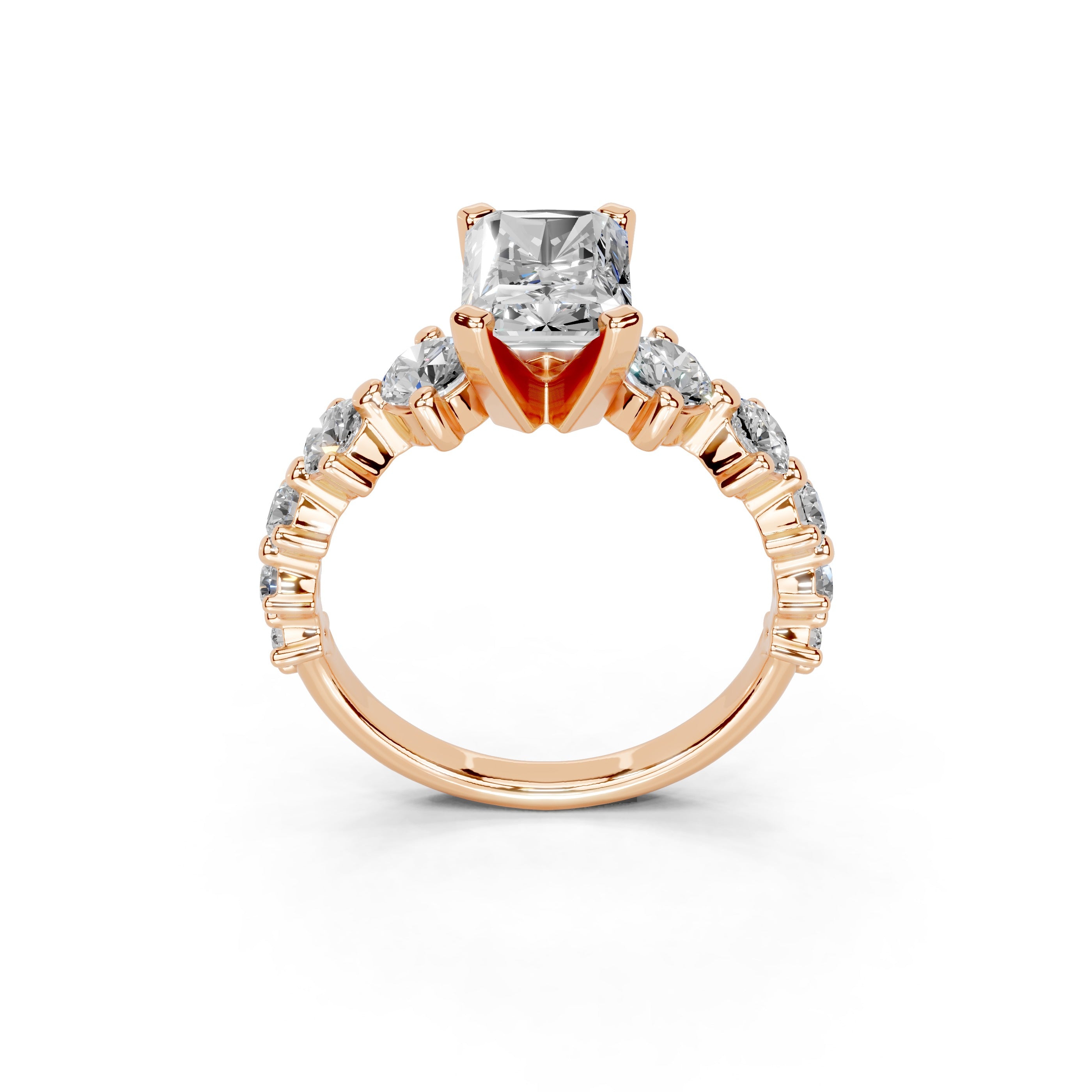 Round Cut Fancy Lab Grown Diamond Engagement Ring with Round side stones