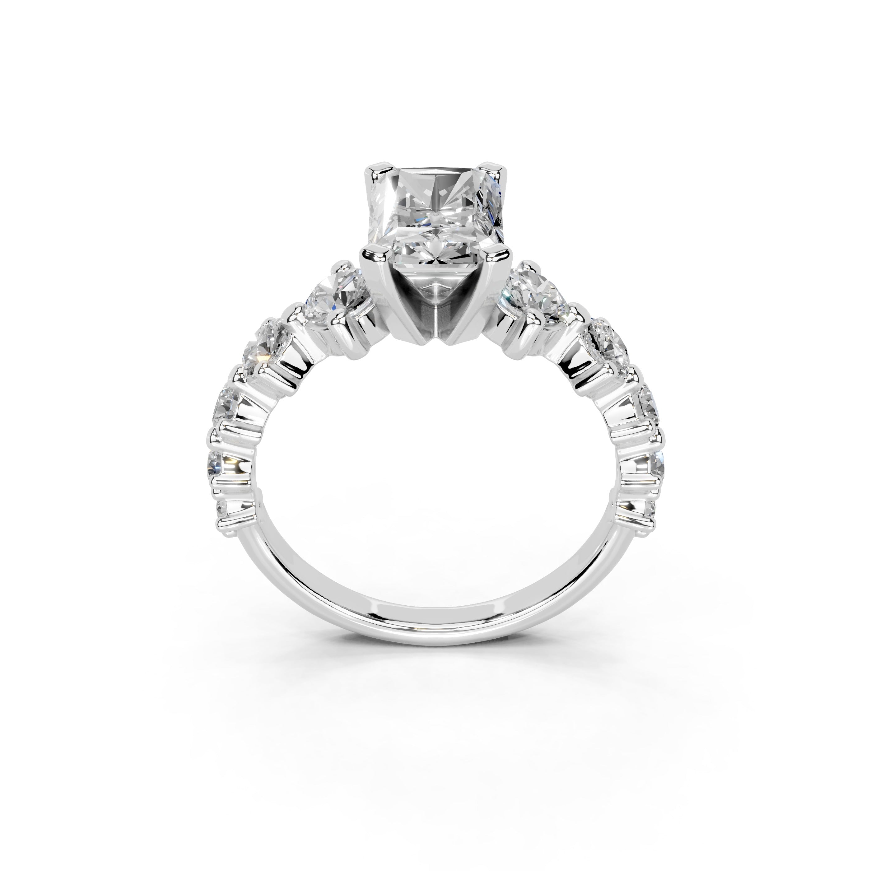 Round Cut Fancy Lab Grown Diamond Engagement Ring with Round side stones