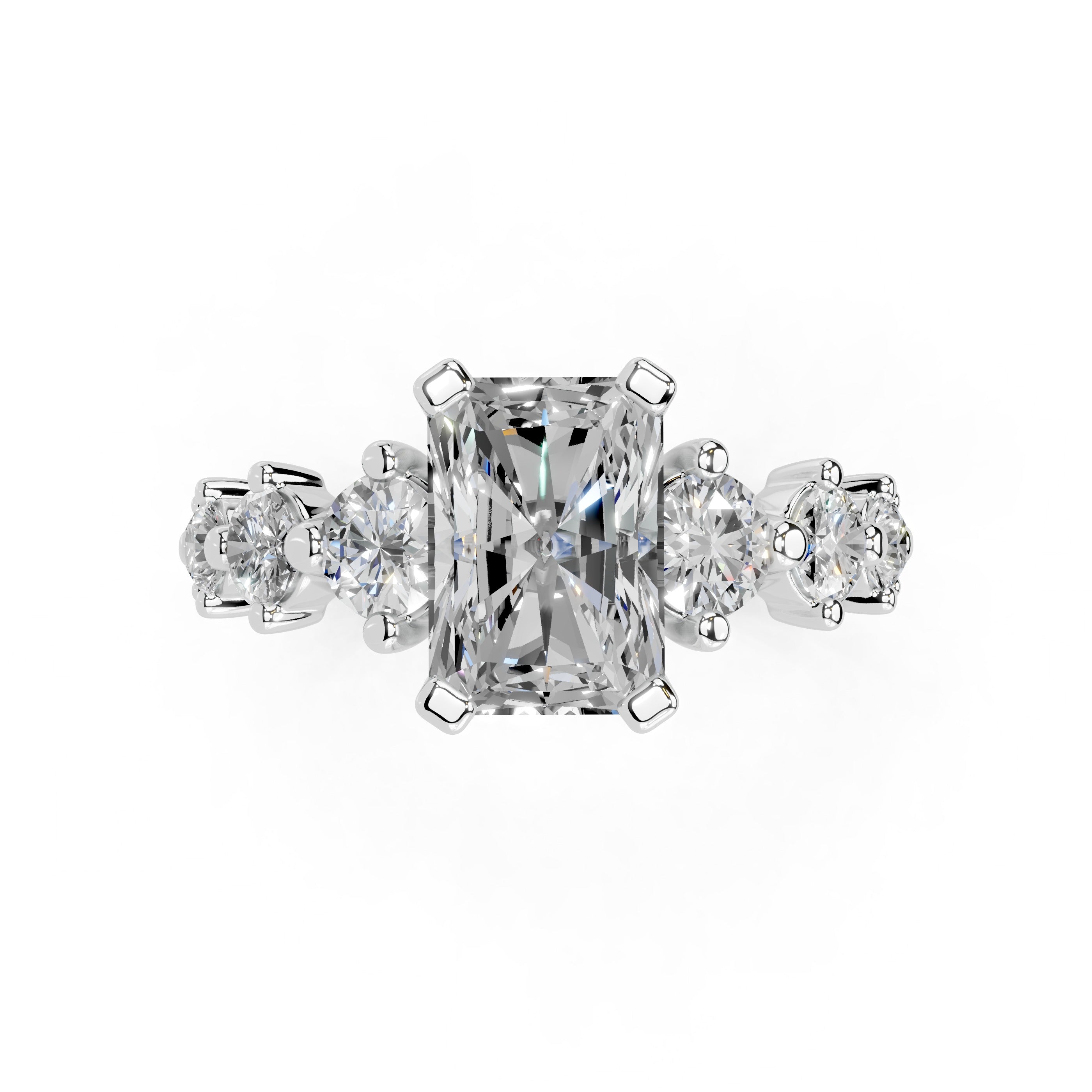 Round Cut Fancy Lab Grown Diamond Engagement Ring with Round side stones