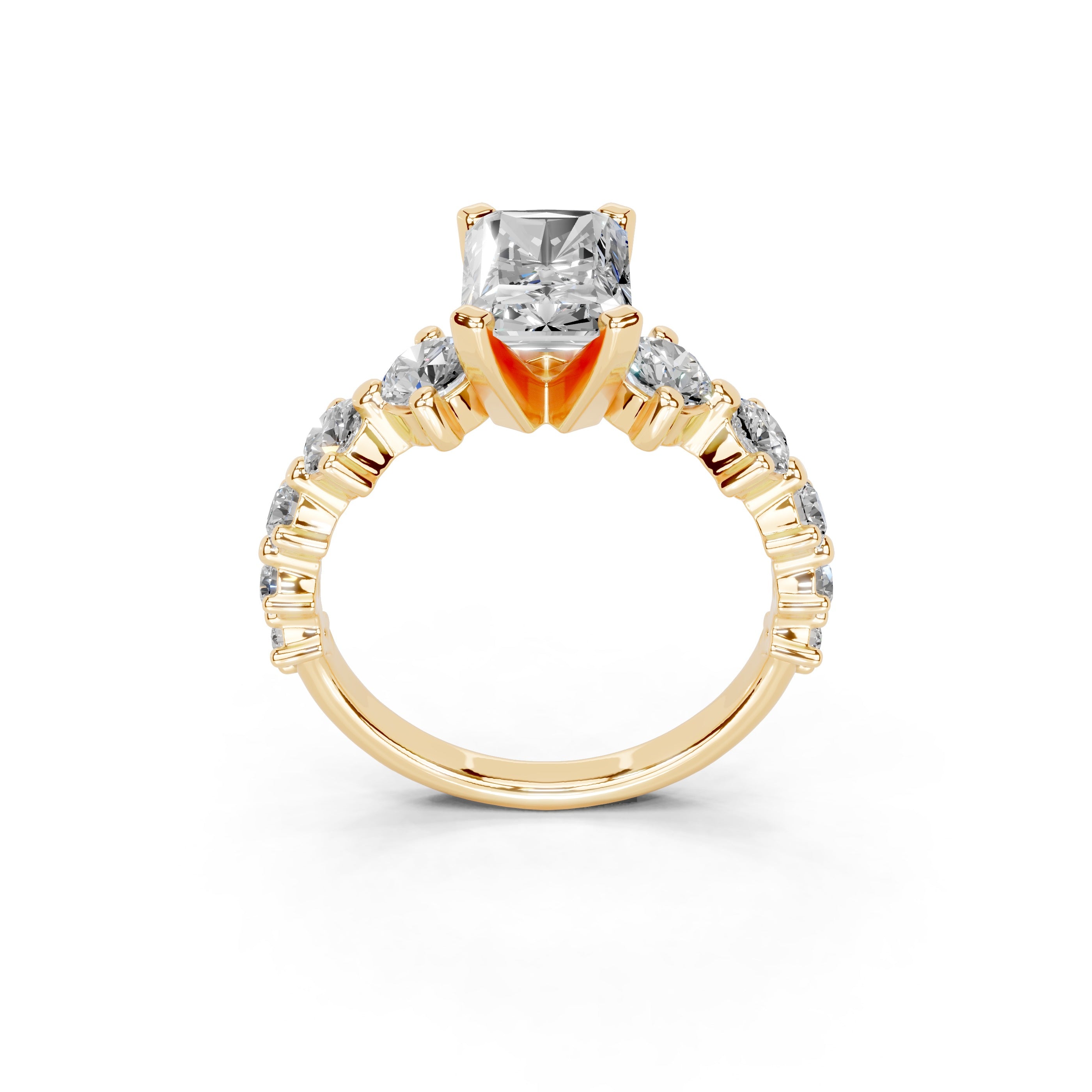 Round Cut Fancy Lab Grown Diamond Engagement Ring with Round side stones