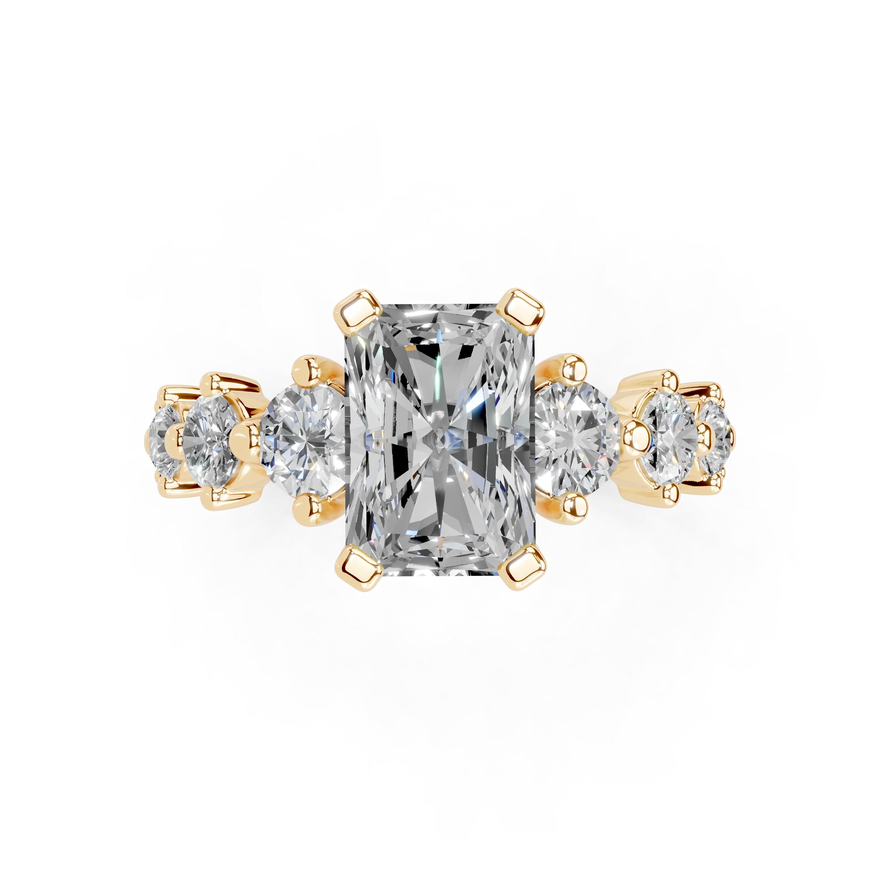 Round Cut Fancy Lab Grown Diamond Engagement Ring with Round side stones