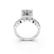 Asscher Cut Pave Lab Grown Diamond Engagement Ring with Emerald side stones