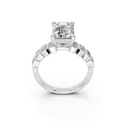 Emerald Cut Pave Lab Grown Diamond Engagement Ring with Emerald side stones