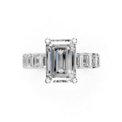 Emerald Cut Pave Lab Grown Diamond Engagement Ring with Emerald side stones