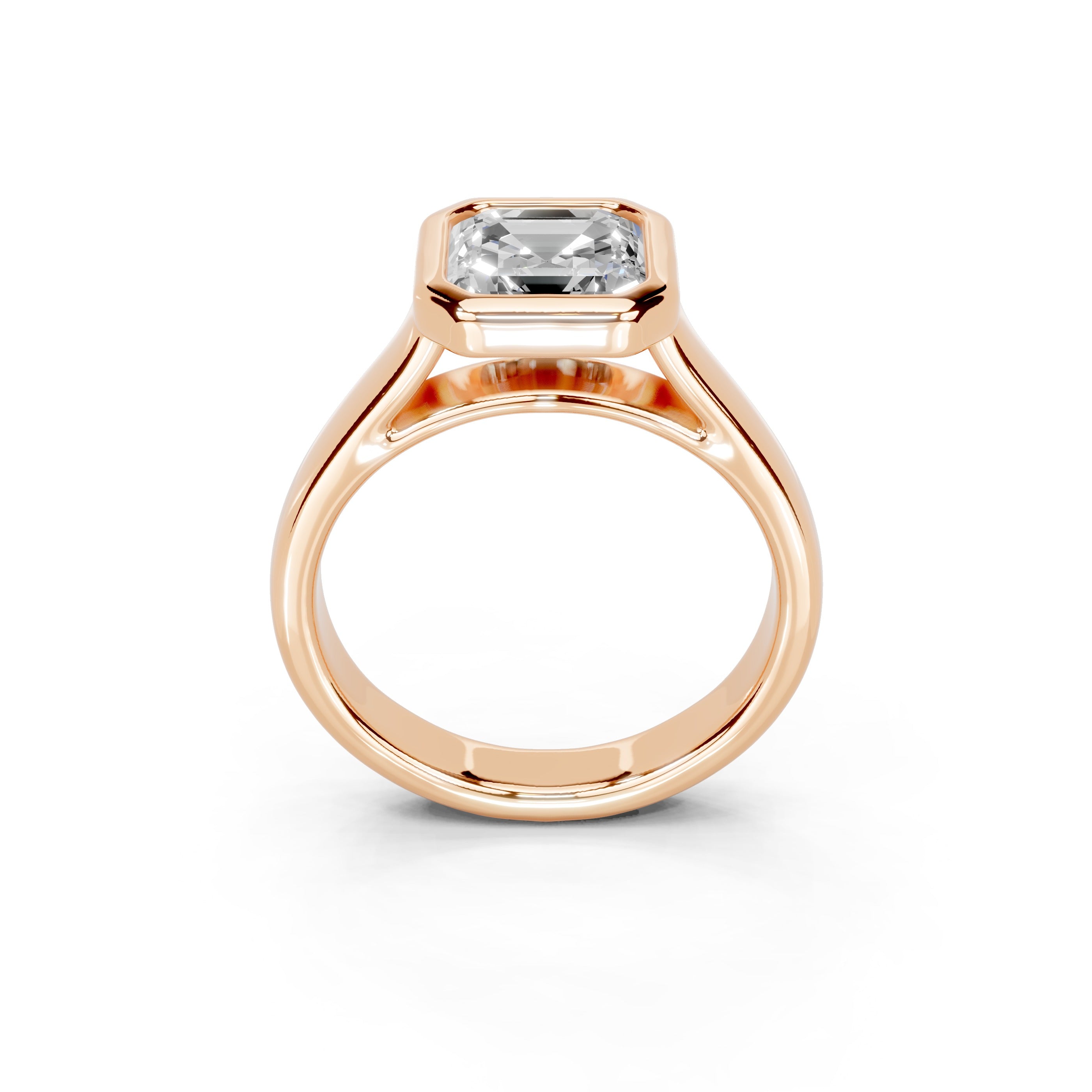 Asscher Cut Bezel Setting Lab Grown Diamond Engagement Ring