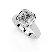 Asscher Cut Bezel Setting Lab Grown Diamond Engagement Ring