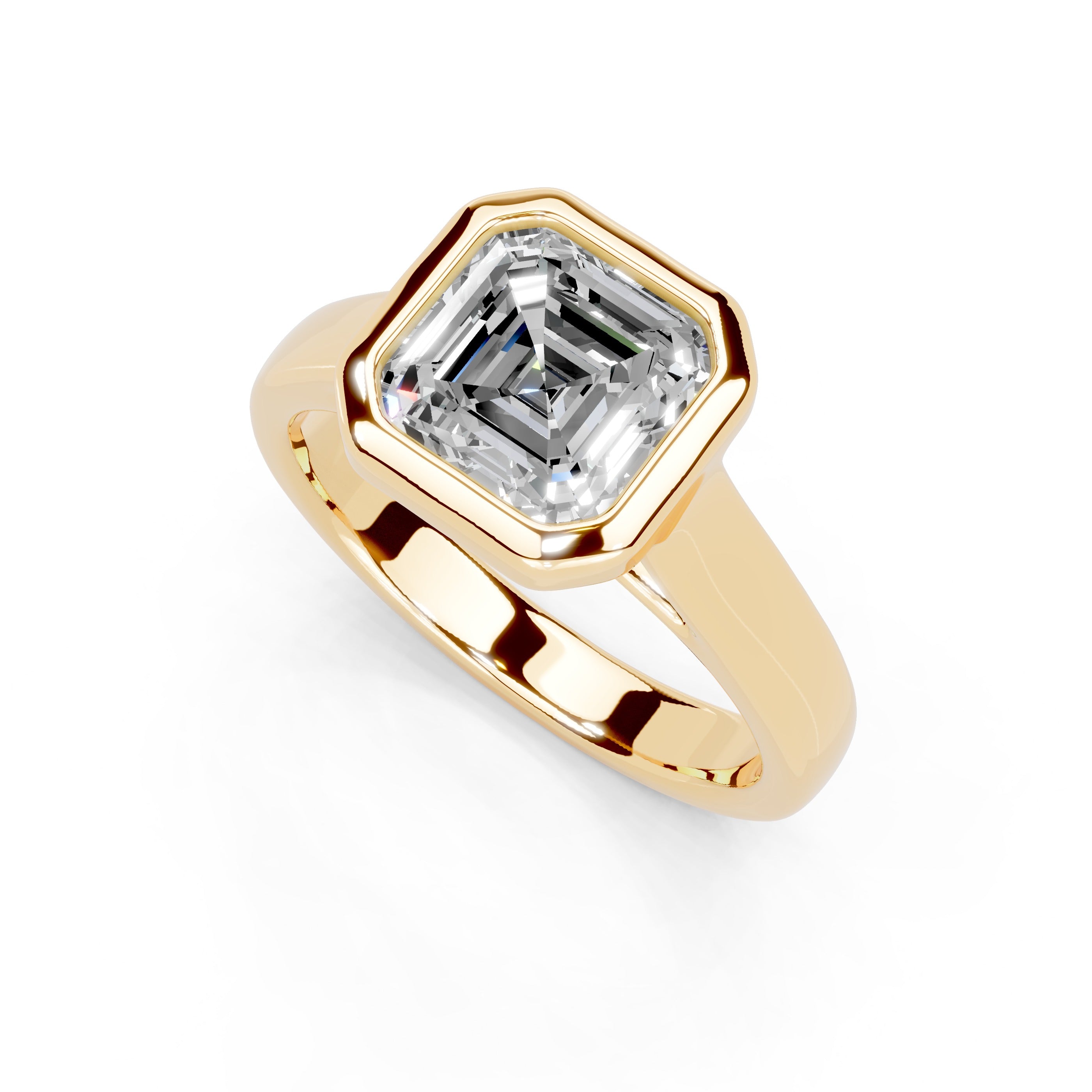 Asscher Cut Bezel Setting Lab Grown Diamond Engagement Ring