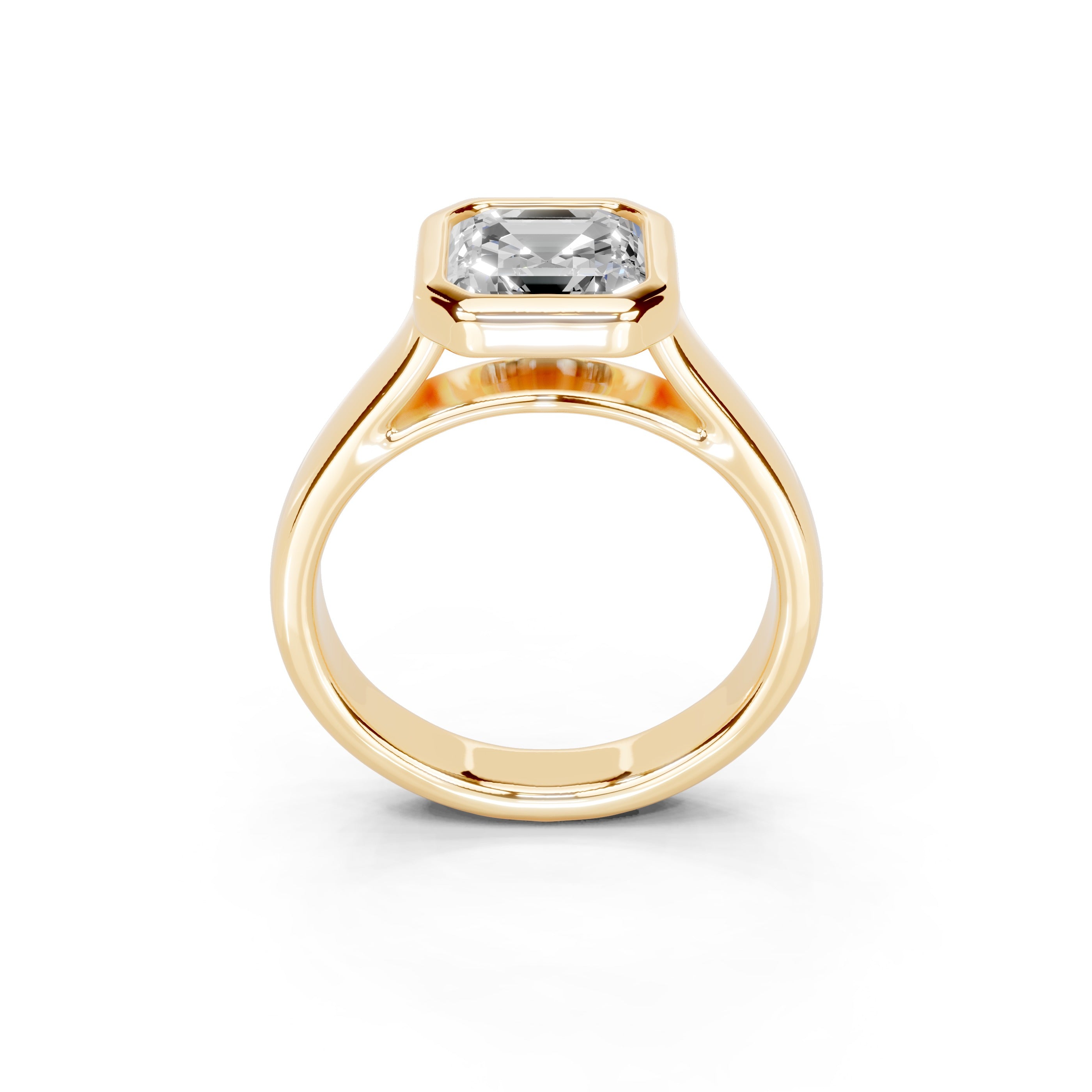 Asscher Cut Bezel Setting Lab Grown Diamond Engagement Ring