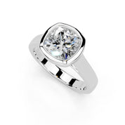 Cushion Cut Bezel Setting Lab Grown Diamond Engagement Ring