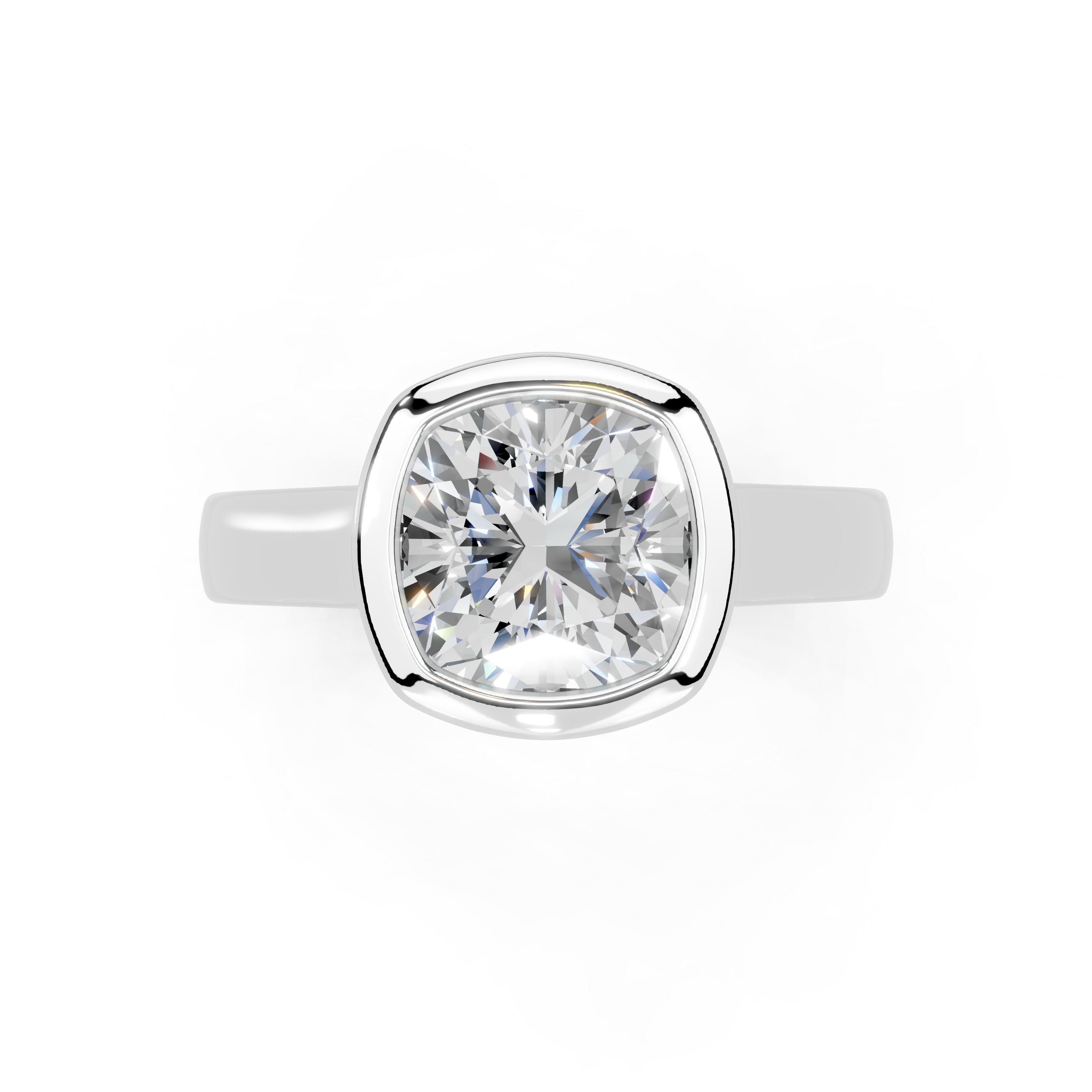 Cushion Cut Bezel Setting Lab Grown Diamond Engagement Ring