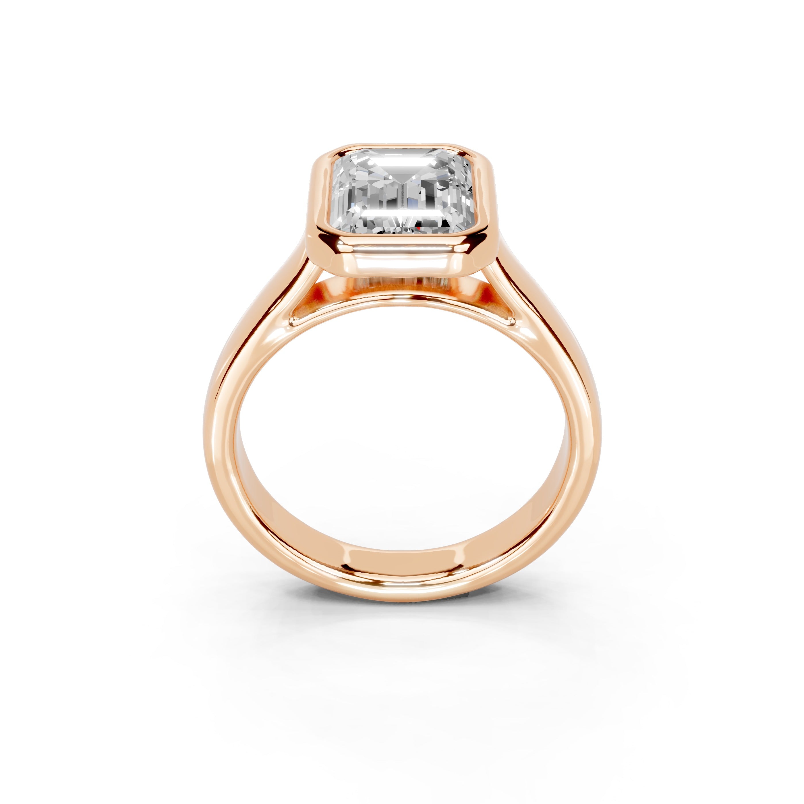 Emerald Cut Bezel Setting Lab Grown Diamond Engagement Ring