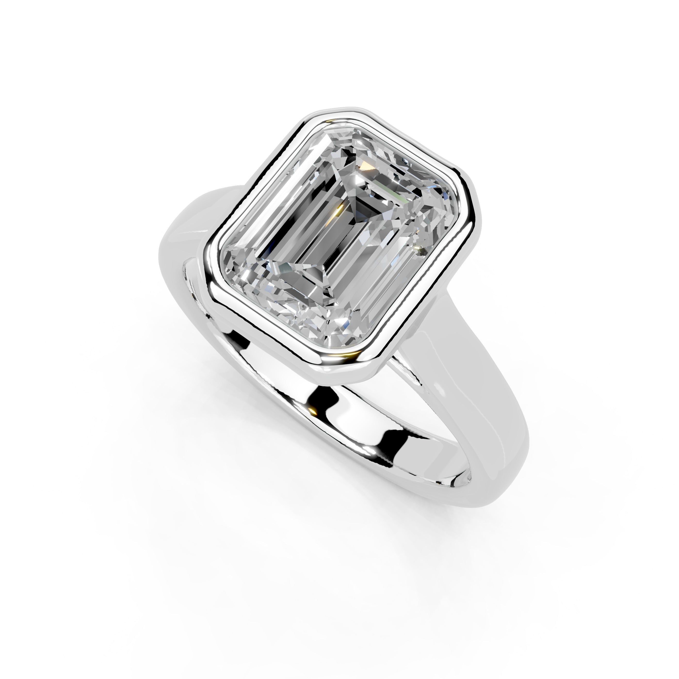 Emerald Cut Bezel Setting Lab Grown Diamond Engagement Ring