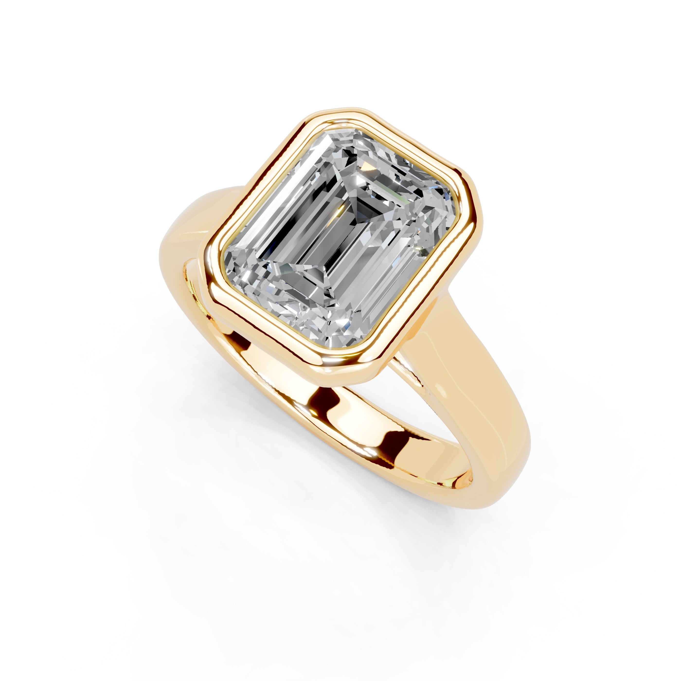 Emerald Cut Bezel Setting Lab Grown Diamond Engagement Ring