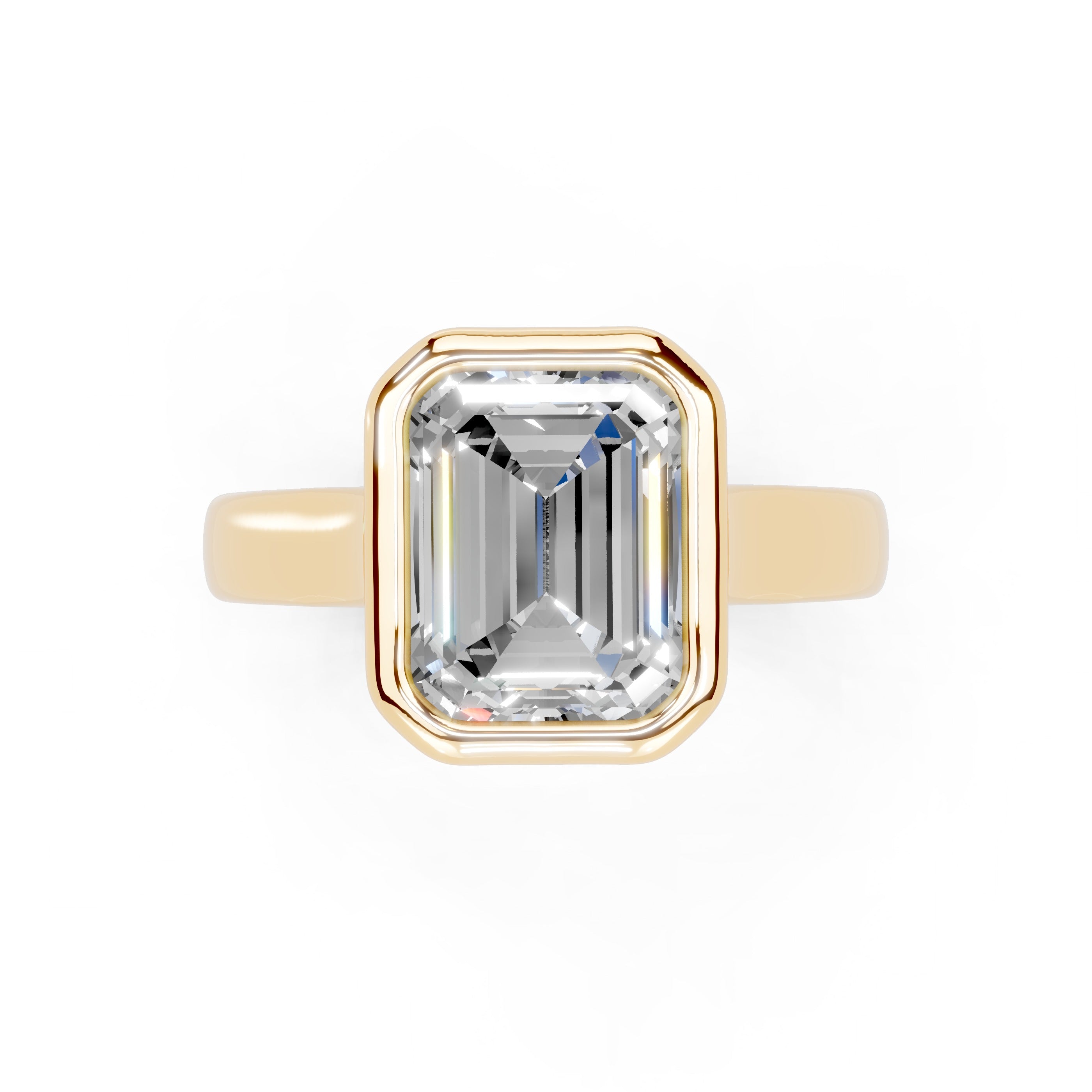 Emerald Cut Bezel Setting Lab Grown Diamond Engagement Ring