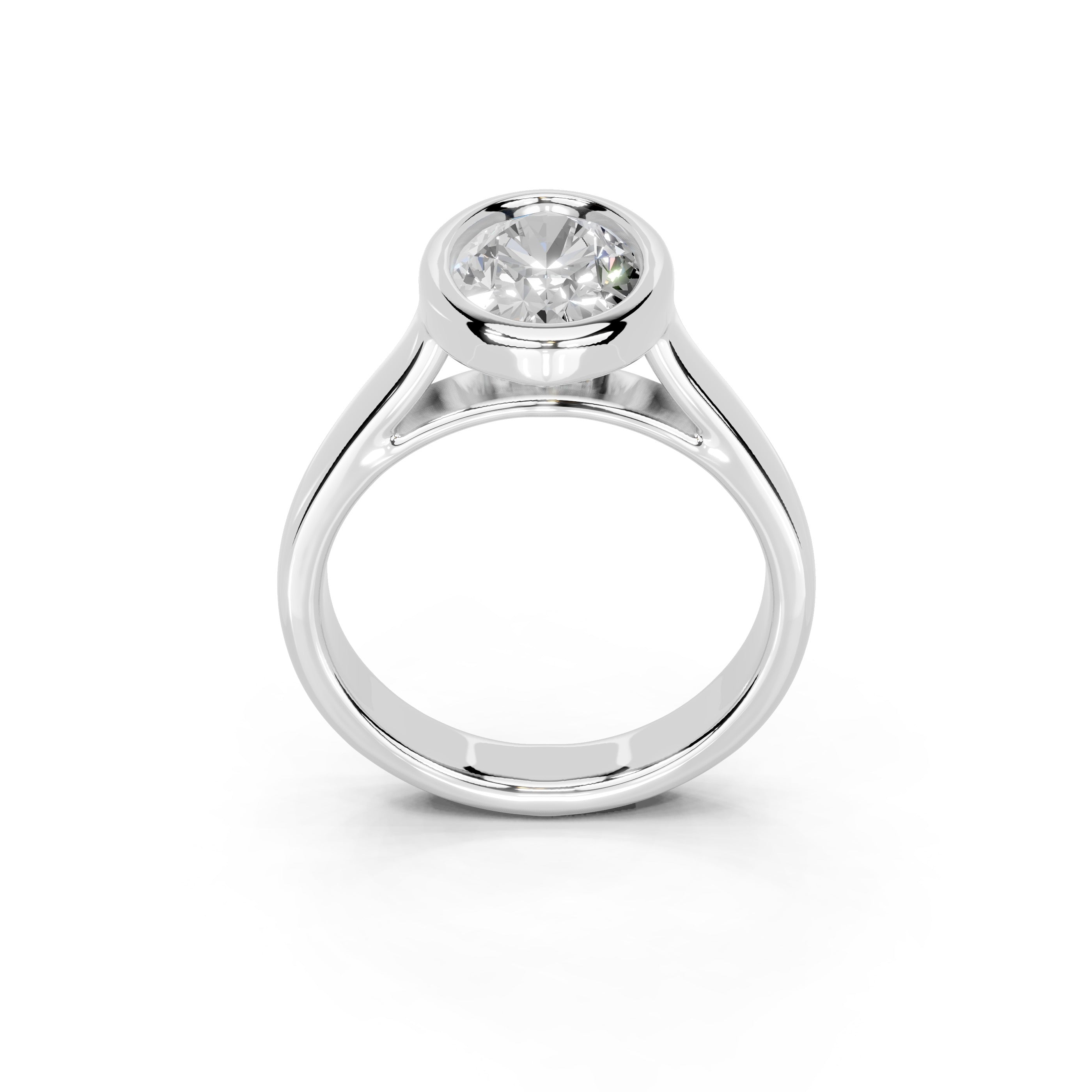 Oval Cut Bezel Setting Lab Grown Diamond Engagement Ring