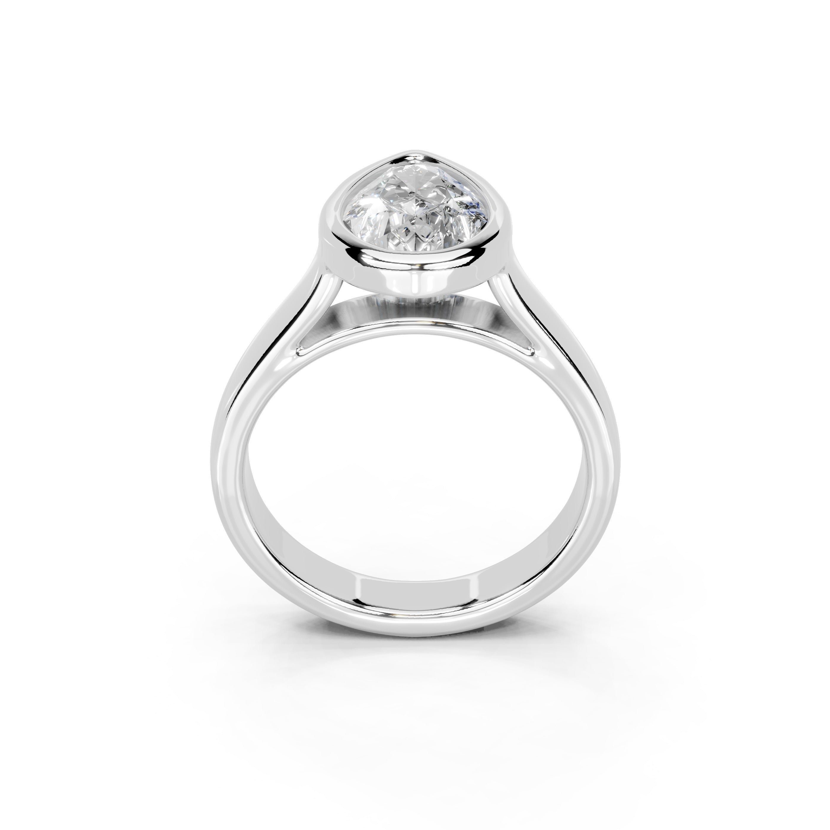 Pear Cut Bezel Setting Lab Grown Diamond Engagement Ring