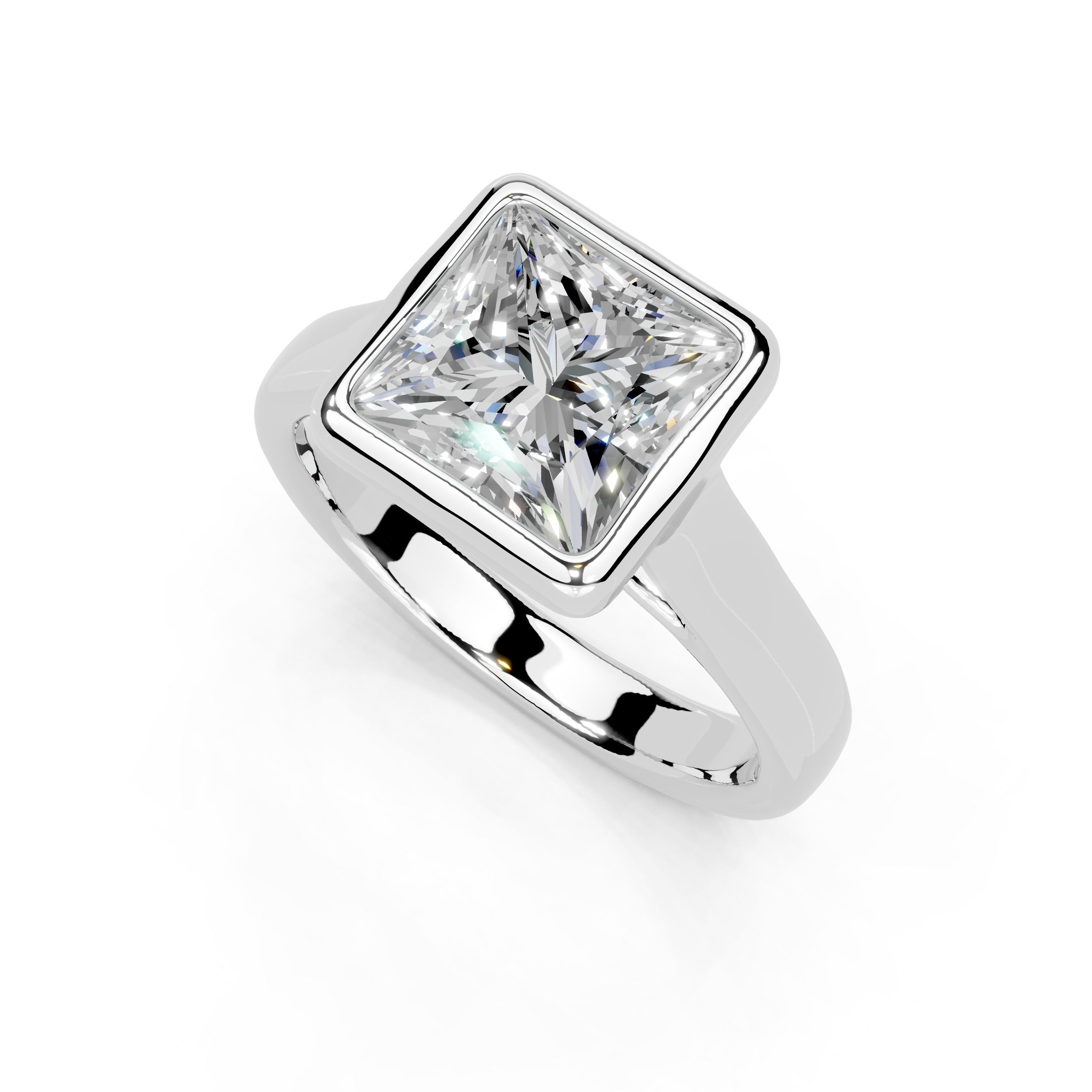 Princess Cut Bezel Setting Lab Grown Diamond Engagement Ring